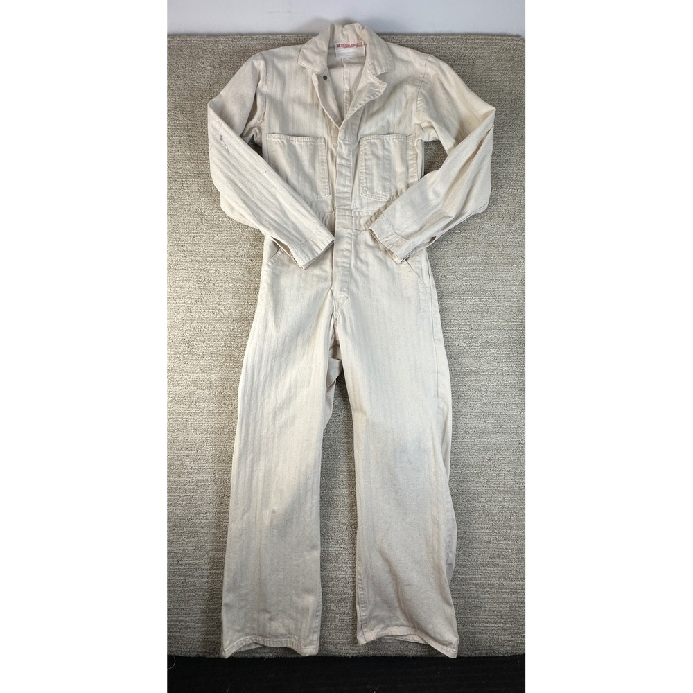 Universal Overall Co Stone Cutter Cream Herringbone Cotton Coveralls Jumpsuit 30